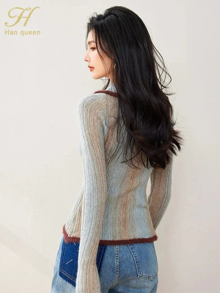 Colorblock Knit Zip Top – Korean Fashion Style - LunaKit.LTD