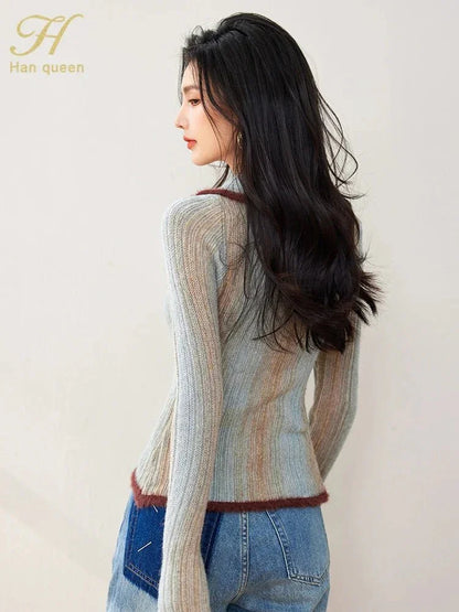 Colorblock Knit Zip Top – Korean Fashion Style - LunaKit.LTD