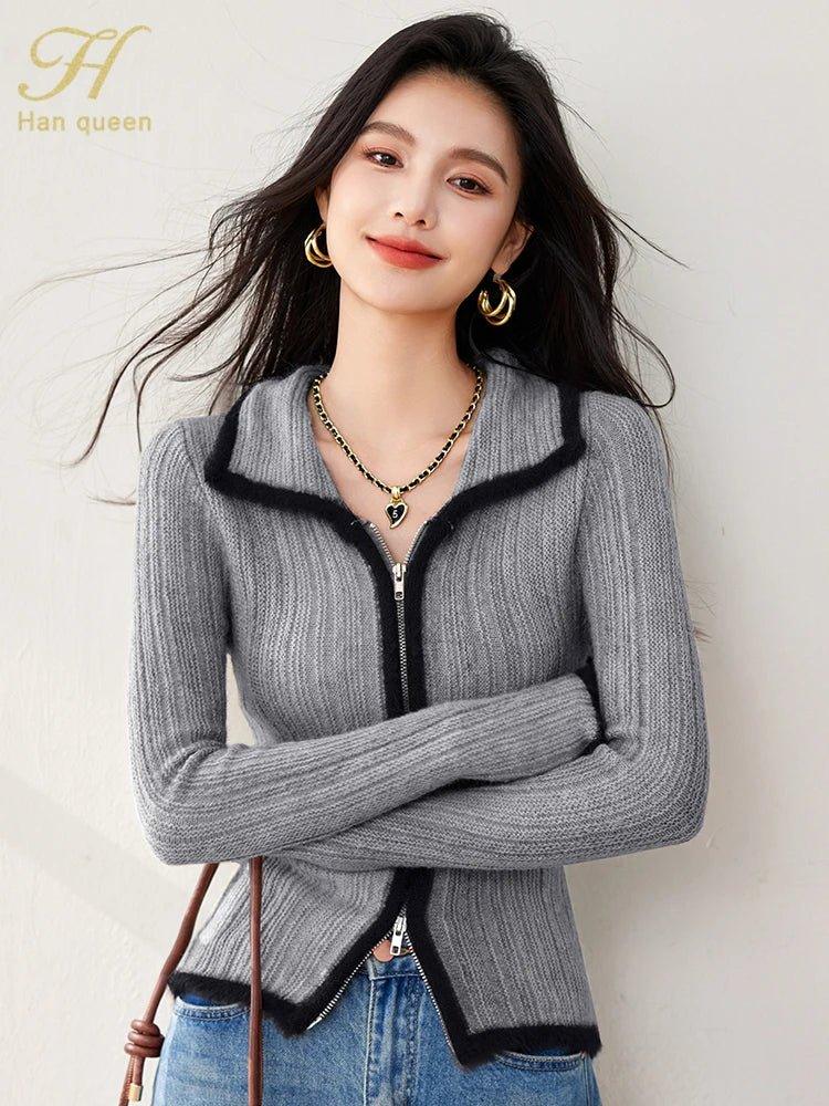 Colorblock Knit Zip Top – Korean Fashion Style - LunaKit.LTD