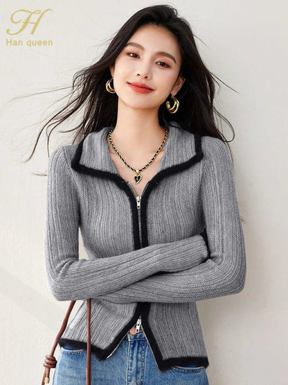 Colorblock Knit Zip Top – Korean Fashion Style - LunaKit.LTD