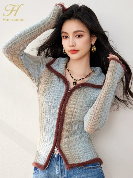 Colorblock Knit Zip Top – Korean Fashion Style - LunaKit.LTD