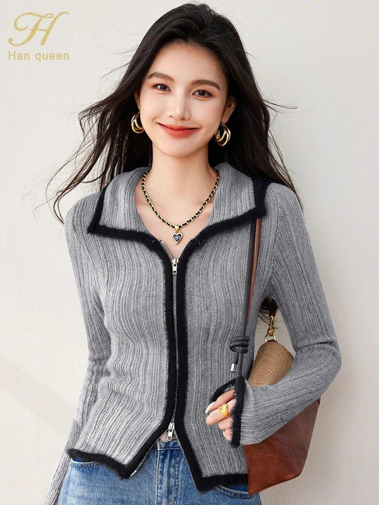 Colorblock Knit Zip Top – Korean Fashion Style - LunaKit.LTD