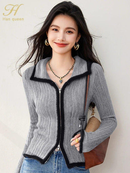 Colorblock Knit Zip Top – Korean Fashion Style - LunaKit.LTD