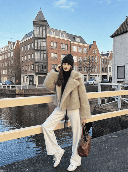 Cropped Faux Fur Jacket – Soft Beige Luxury - LunaKit.LTD