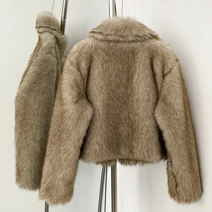 Cropped Faux Fur Jacket – Soft Beige Luxury - LunaKit.LTD