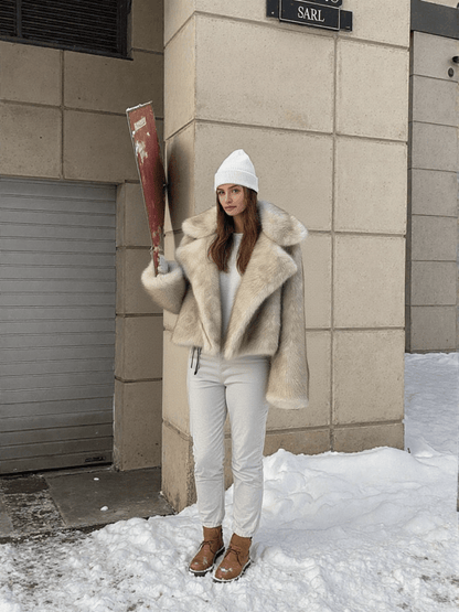 Cropped Faux Fur Jacket – Soft Beige Luxury - LunaKit.LTD