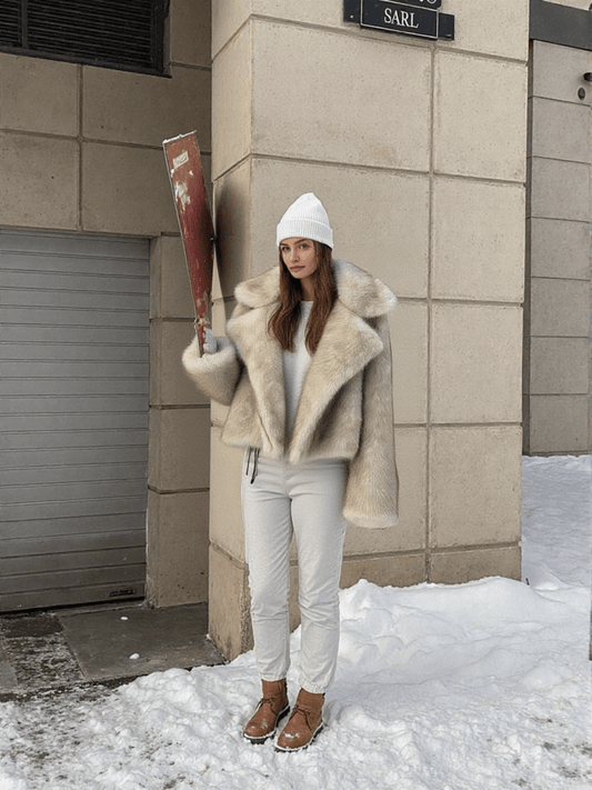 Cropped Faux Fur Jacket – Soft Beige Luxury - LunaKit.LTD