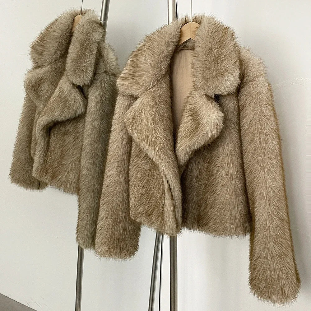 Cropped Faux Fur Jacket – Soft Beige Luxury - LunaKit.LTD