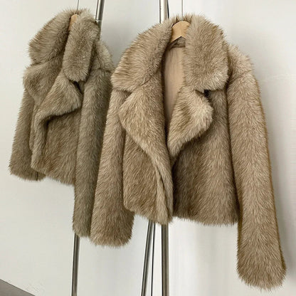 Cropped Faux Fur Jacket – Soft Beige Luxury - LunaKit.LTD