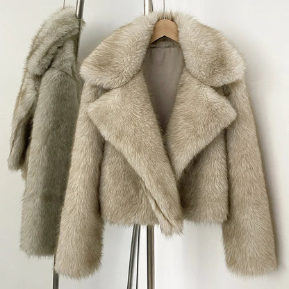Cropped Faux Fur Jacket – Soft Beige Luxury - LunaKit.LTD
