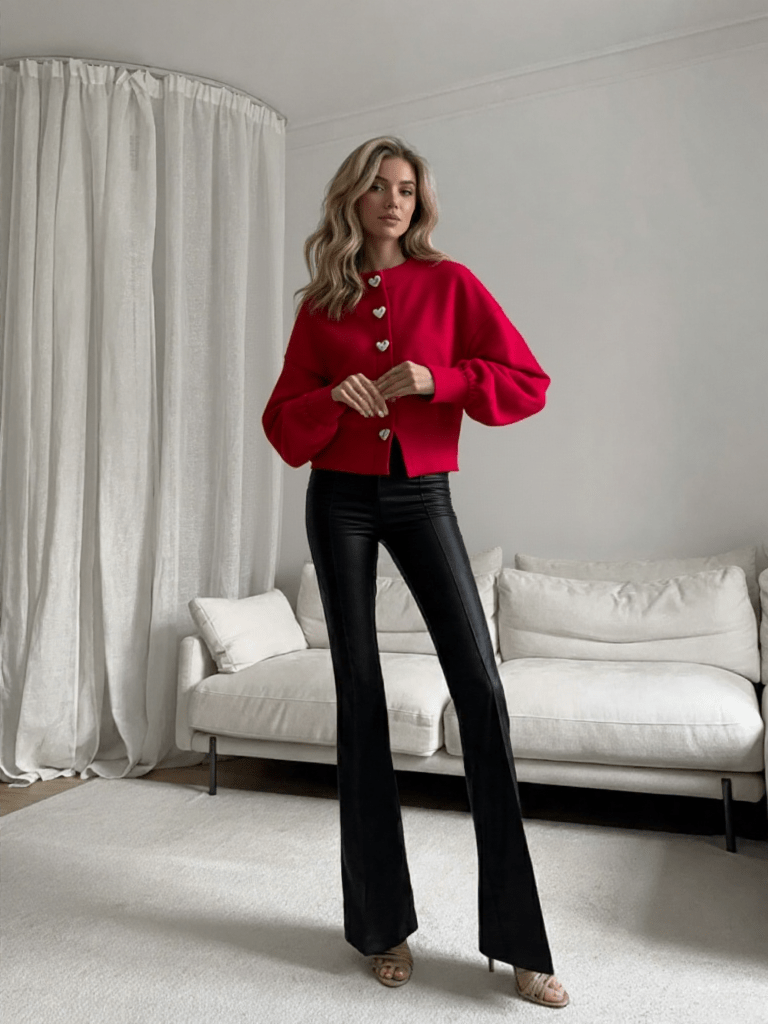 Cropped Knit Cardigan – Heart Button Detail - LunaKit.LTD