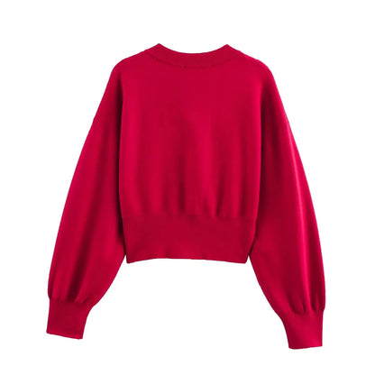 Cropped Knit Cardigan – Heart Button Detail - LunaKit.LTD