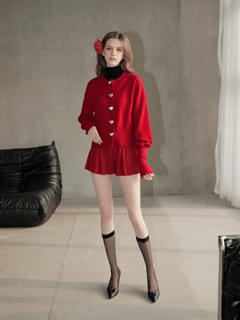 Cropped Knit Cardigan – Heart Button Detail - LunaKit.LTD