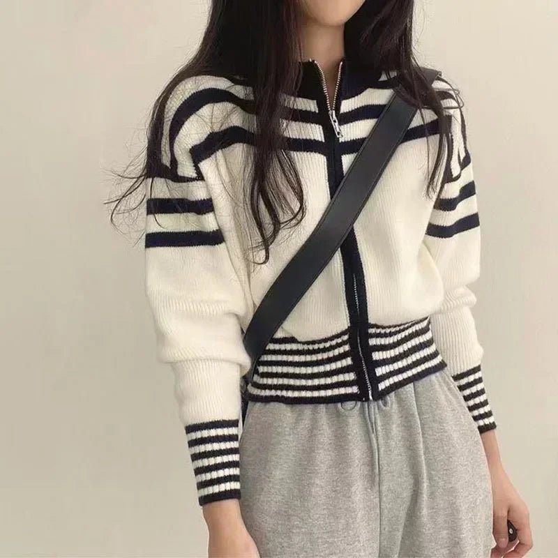 Cropped Striped Sweater – Elegant Retro Street Style - LunaKit.LTD