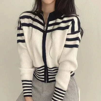 Cropped Striped Sweater – Elegant Retro Street Style - LunaKit.LTD