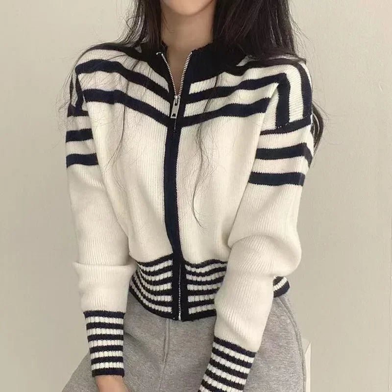 Cropped Striped Sweater – Elegant Retro Street Style - LunaKit.LTD