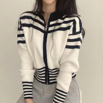 Cropped Striped Sweater – Elegant Retro Street Style - LunaKit.LTD