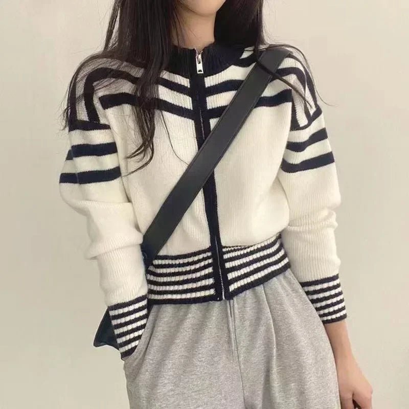 Cropped Striped Sweater – Elegant Retro Street Style - LunaKit.LTD