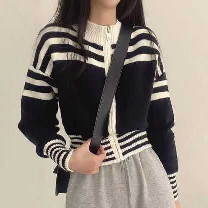 Cropped Striped Sweater – Elegant Retro Street Style - LunaKit.LTD