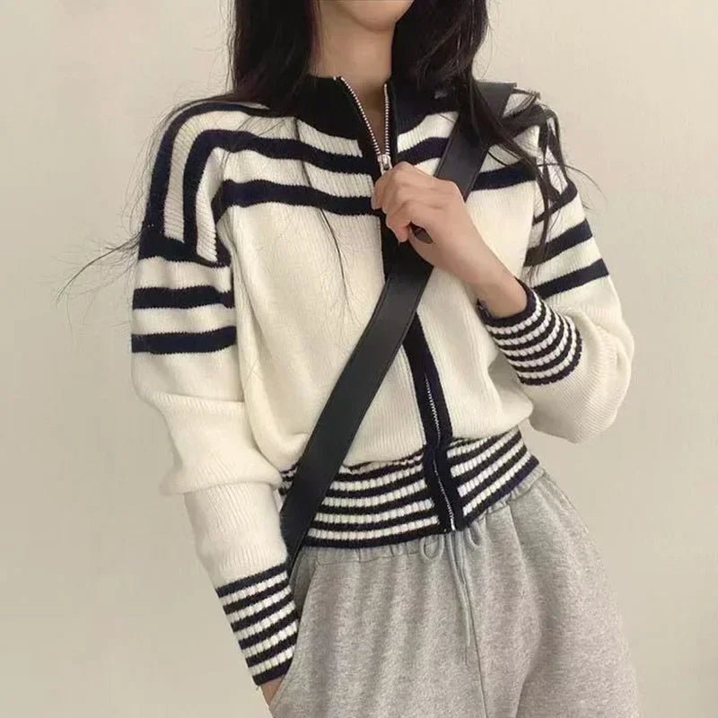 Cropped Striped Sweater – Elegant Retro Street Style - LunaKit.LTD