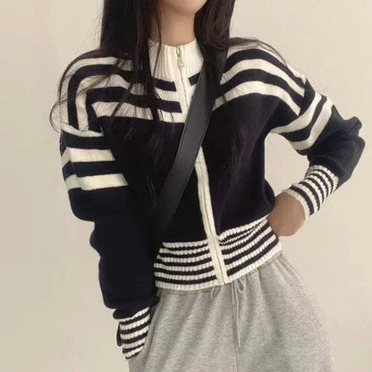 Cropped Striped Sweater – Elegant Retro Street Style - LunaKit.LTD