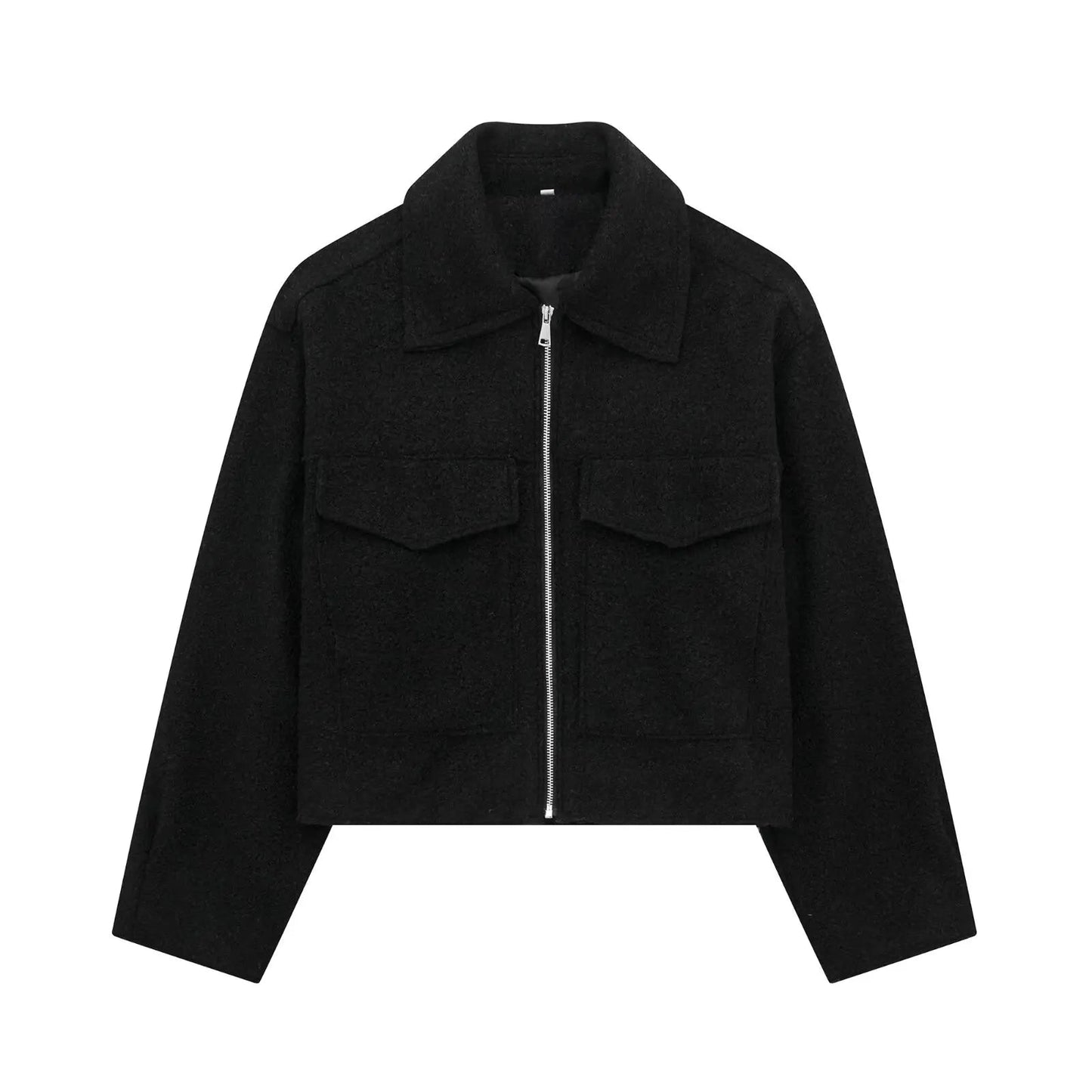 Cropped Wool - Blend Zip Jacket – Modern Boxy Fit - LunaKit.LTD