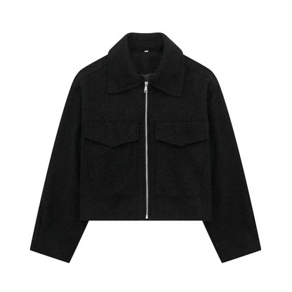 Cropped Wool - Blend Zip Jacket – Modern Boxy Fit - LunaKit.LTD
