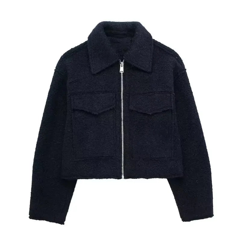 Cropped Wool - Blend Zip Jacket – Modern Boxy Fit - LunaKit.LTD