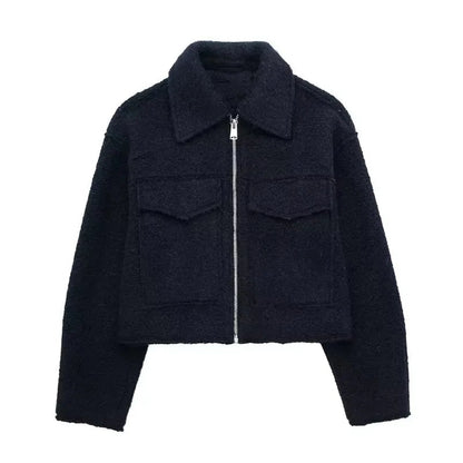 Cropped Wool - Blend Zip Jacket – Modern Boxy Fit - LunaKit.LTD
