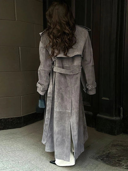 Double - Breasted Suede Trench – High Street Elegance - LunaKit.LTD