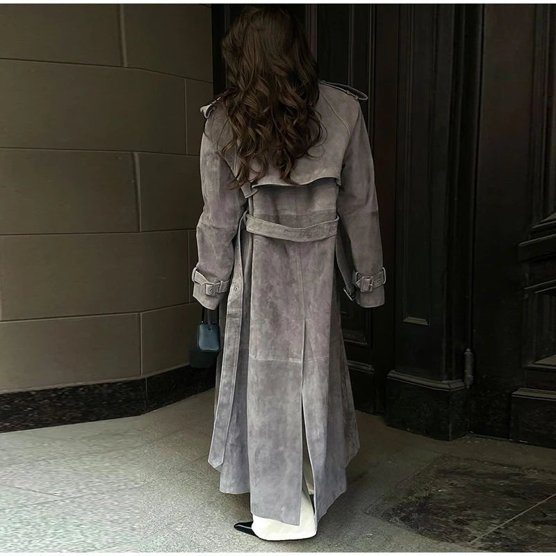 Double - Breasted Suede Trench – High Street Elegance - LunaKit.LTD