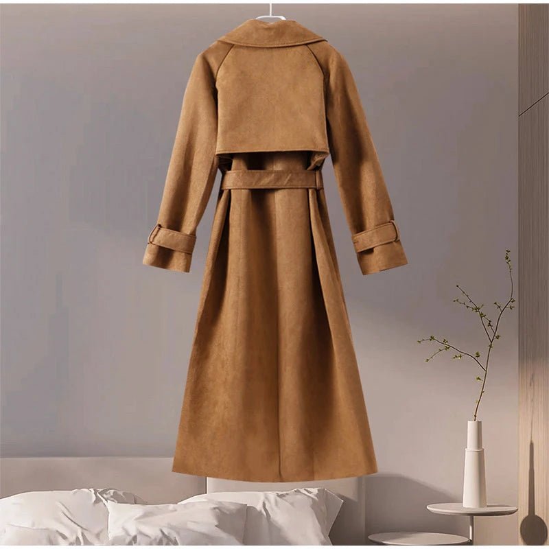 Double - Breasted Suede Trench – High Street Elegance - LunaKit.LTD