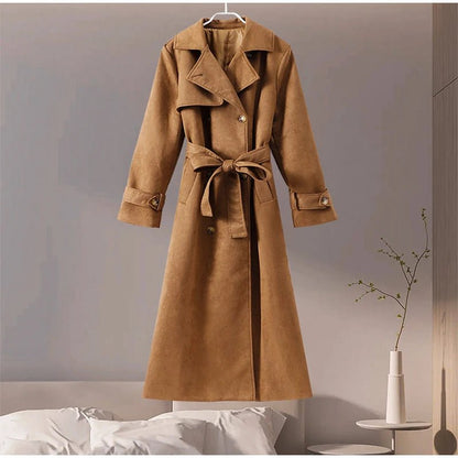 Double - Breasted Suede Trench – High Street Elegance - LunaKit.LTD
