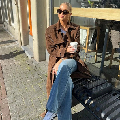 Double - Breasted Suede Trench – High Street Elegance - LunaKit.LTD