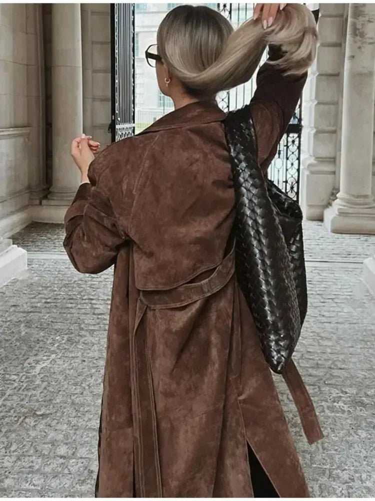 Double - Breasted Suede Trench – High Street Elegance - LunaKit.LTD
