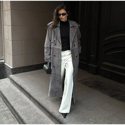 Double - Breasted Suede Trench – High Street Elegance - LunaKit.LTD