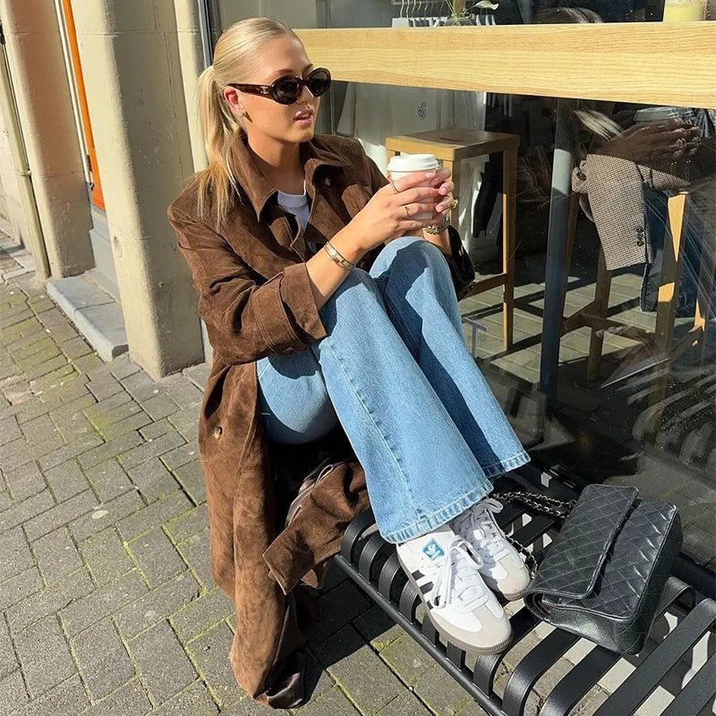 Double - Breasted Suede Trench – High Street Elegance - LunaKit.LTD