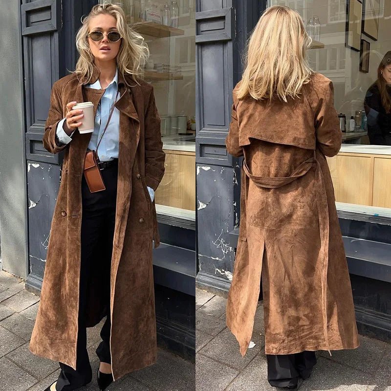 Double - Breasted Suede Trench – High Street Elegance - LunaKit.LTD