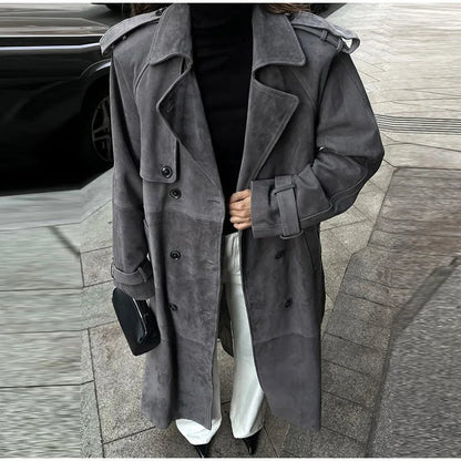 Double - Breasted Suede Trench – High Street Elegance - LunaKit.LTD