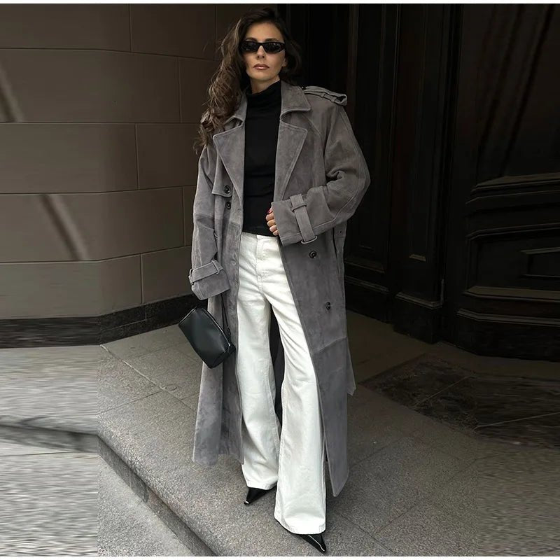 Double - Breasted Suede Trench – High Street Elegance - LunaKit.LTD