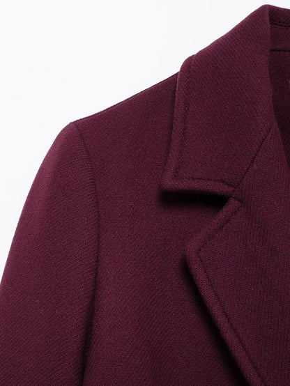 Double - Breasted Wool Maxi Coat – Elegant Burgundy - LunaKit.LTD