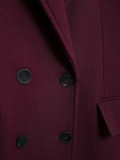 Double - Breasted Wool Maxi Coat – Elegant Burgundy - LunaKit.LTD