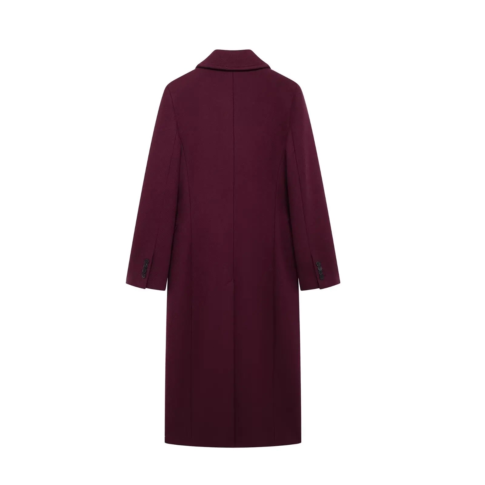 Double - Breasted Wool Maxi Coat – Elegant Burgundy - LunaKit.LTD