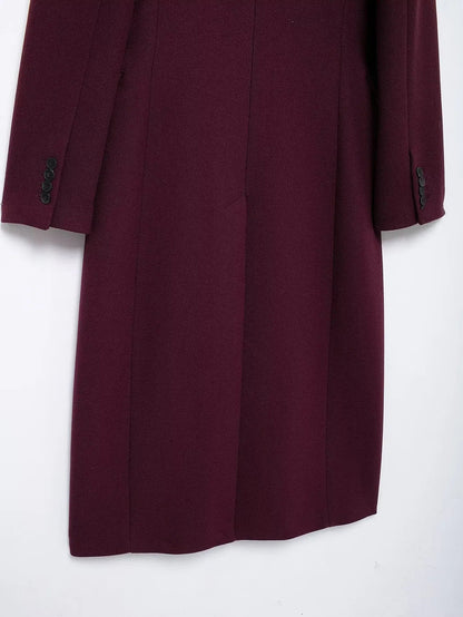 Double - Breasted Wool Maxi Coat – Elegant Burgundy - LunaKit.LTD