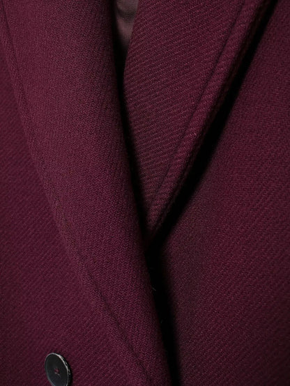 Double - Breasted Wool Maxi Coat – Elegant Burgundy - LunaKit.LTD