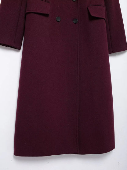 Double - Breasted Wool Maxi Coat – Elegant Burgundy - LunaKit.LTD