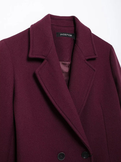 Double - Breasted Wool Maxi Coat – Elegant Burgundy - LunaKit.LTD