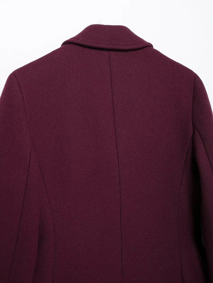 Double - Breasted Wool Maxi Coat – Elegant Burgundy - LunaKit.LTD