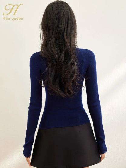 Elastic Knit Top – Casual Long - Sleeve Style - LunaKit.LTD