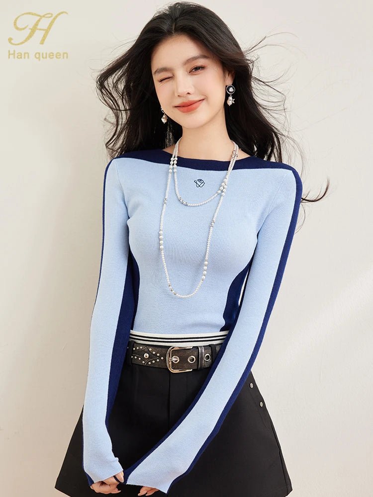Elastic Knit Top – Casual Long - Sleeve Style - LunaKit.LTD